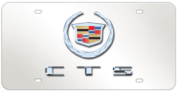 NEW CADILLAC CHROME EMBLEM & CTS NAME 3D MIRROR LICENSE PLATE