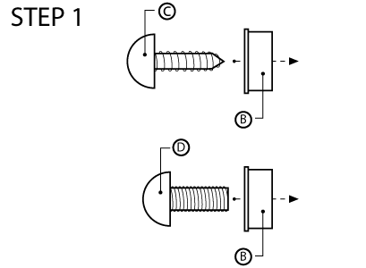 Insert Plastic Washers (B) into screws (C) and (D)