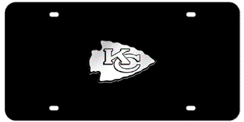 KANSAS CITY CHIEFS NFL (NATIONAL FOOTBALL LEAGUE) CHROME EMBLEM 3D BLACK LICENSE PLATE