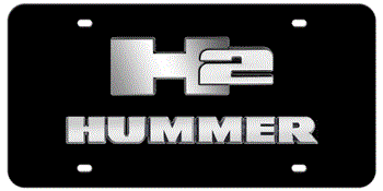 H2 CHROME EMBLEM WITH HUMMER NAME 3D BLACK LICENSE PLATE