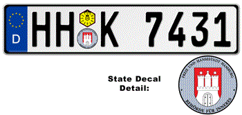 GERMAN LICENSE PLATE HAMBURG ISSUED FROM JANUARY 1994 WITH FREE STATE AND DATE DECALS -- 