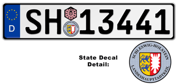 GERMAN LICENSE PLATE SCHLESWIG-HOLSTEIN ISSUED FROM JANUARY 1994 WITH FREE STATE AND DATE DECALS -- 