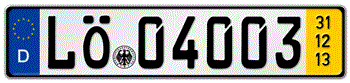 GERMAN TEMPORARY LICENSE PLATE 2013 ISSUED FROM JANUARY 1, 1994 TO PRESENT - 