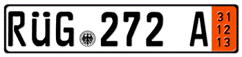 GERMAN TEMPORARY 2013 (ZOLL) EURO SIZE LICENSE PLATE ISSUED FROM 1989 TO PRESENT -