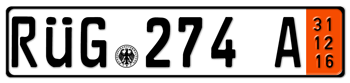 GERMAN TEMPORARY 2016 (ZOLL) EURO SIZE LICENSE PLATE ISSUED FROM 1989 TO PRESENT - 
