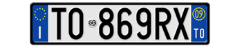 ITALY FRONT LICENSE PLATE - PROVINCE OF TORINO (TO) EURO (EEC) - WITH REGISTRATION DATE 09 - PERFECT FOR YOUR FIAT, LAMBORGHINI, BUGATTI, OR ALFA ROMEO -- 