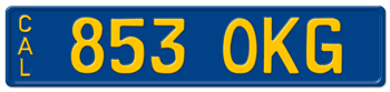 CALIFORNIA BLUE AND YELLOW EUROPEAN STYLE LICENSE PLATE - 