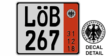 GERMAN TEMPORARY 2018 (ZOLL) SQUARE LICENSE PLATE ISSUED FROM 1989 TO PRESENT - 