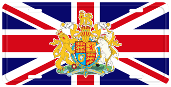 UNITED KINGDOM - GREAT BRITAIN AND COAT OF ARMS FLAG LICENSE PLATE