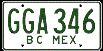 MEXICO (BAJA CALIFORNIA) LICENSE PLATE ISSUED BETWEEN 1992 - 1998 -