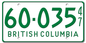1947 BRITISH COLUMBIA LICENSE PLATE - 