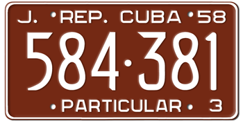 CUBA AUTO LICENSE PLATE ISSUED IN 1958 -