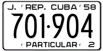 CUBA AUTO LICENSE PLATE ISSUED IN 1958 (WHITE) -