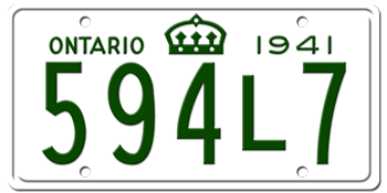 1941 ONTARIO LICENSE PLATE - 