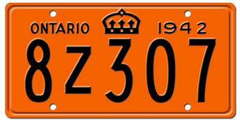 1942 ONTARIO LICENSE PLATE - 