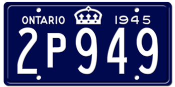 1945 ONTARIO LICENSE PLATE - 