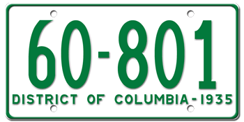 1935 DISTRICT OF COLUMBIA STATE LICENSE PLATE--
