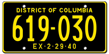 1940 DISTRICT OF COLUMBIA STATE LICENSE PLATE--