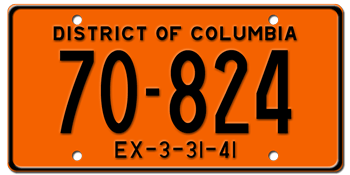 1941 DISTRICT OF COLUMBIA STATE LICENSE PLATE--