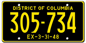 1948 DISTRICT OF COLUMBIA STATE LICENSE PLATE--