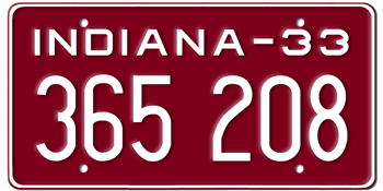 1933 INDIANA STATE LICENSE PLATE--
