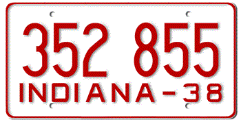 1938 INDIANA STATE LICENSE PLATE--
