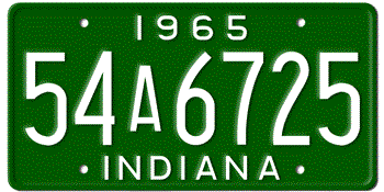 1965 INDIANA STATE LICENSE PLATE--