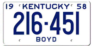1958 KENTUCKY STATE LICENSE PLATE--