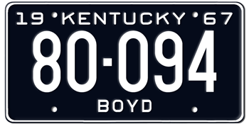 1967 KENTUCKY STATE LICENSE PLATE--
