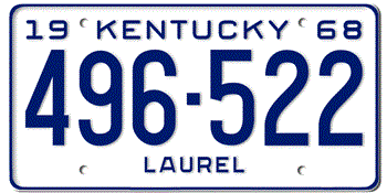 1968 KENTUCKY STATE LICENSE PLATE--