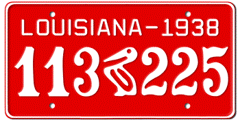 1938 LOUISIANA STATE LICENSE PLATE--