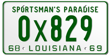1968 LOUISIANA STATE LICENSE PLATE-- - This plate also used in 1969