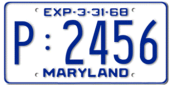 1968 MARYLAND STATE LICENSE PLATE--