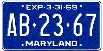 1969 MARYLAND STATE LICENSE PLATE--