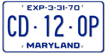 1970 MARYLAND STATE LICENSE PLATE--
