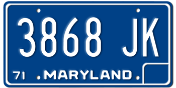 1971 MARYLAND STATE LICENSE PLATE-- - This plate was also used in 72, 73, 74, and 1975