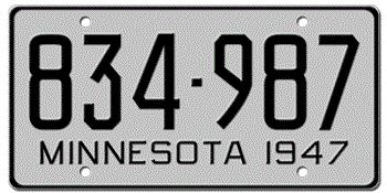 1947 MINNESOTA STATE LICENSE PLATE--