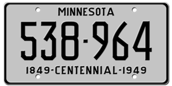 1949 MINNESOTA STATE LICENSE PLATE--