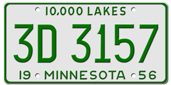 1956 MINNESOTA STATE LICENSE PLATE-- - This plate also used in 1957