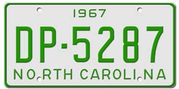 1967 NORTH CAROLINA STATE LICENSE PLATE--