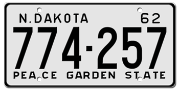 1962 NORTH DAKOTA STATE LICENSE PLATE-- - This plate was also used in 63, 64, and 1965