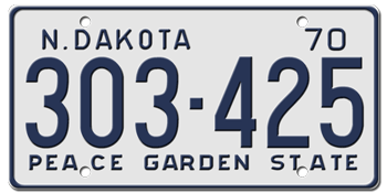 1970 NORTH DAKOTA STATE LICENSE PLATE-- - This plate was also used in 71, 72, and 1973