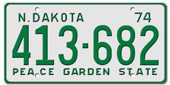 1974 NORTH DAKOTA STATE LICENSE PLATE-- - This plate was also used in 75, 76, 77, 78, and 1979