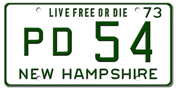 1973 NEW HAMPSHIRE STATE LICENSE PLATE-- - This plate was also used in 1974