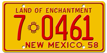 1958 NEW MEXICO STATE LICENSE PLATE--