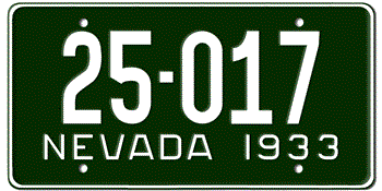 1933 NEVADA STATE LICENSE PLATE--