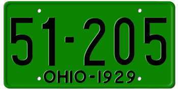 1929 OHIO STATE LICENSE PLATE--