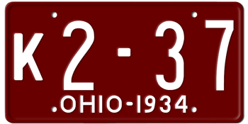 1934 OHIO STATE LICENSE PLATE--