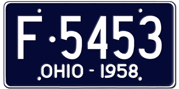 1958 OHIO STATE LICENSE PLATE--