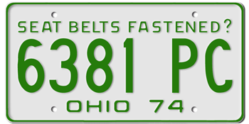 1974 OHIO STATE LICENSE PLATE-- - This plate was also used in 1975